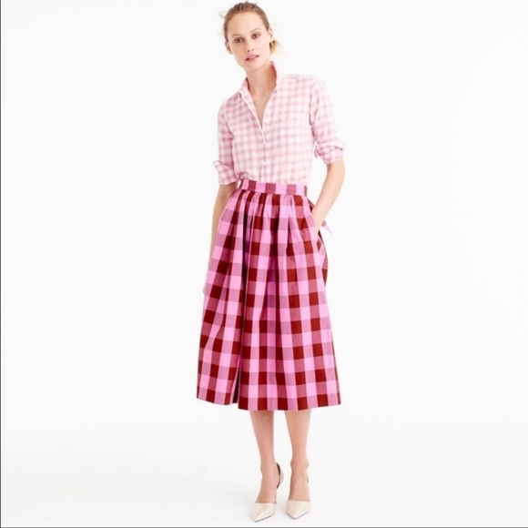 J. Crew Gingham Midi Skirt Pink Tie Back Size - Picture 1 of 10